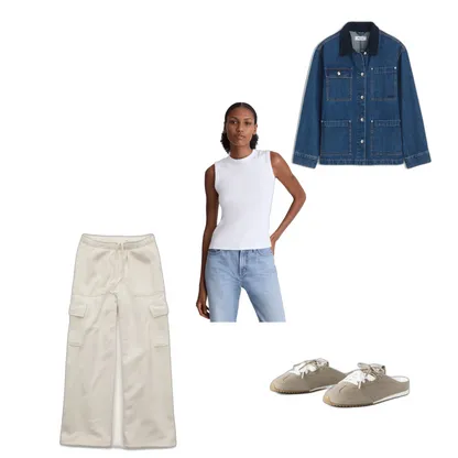 Out Day: Chic Cotton Tank, Denim Chore Jacket & Flare Leggings