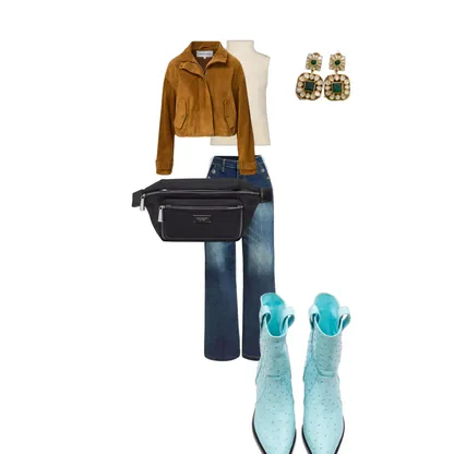 Retro Wide Leg Jeans & Suede Jacket Outfit with Gold Earrings