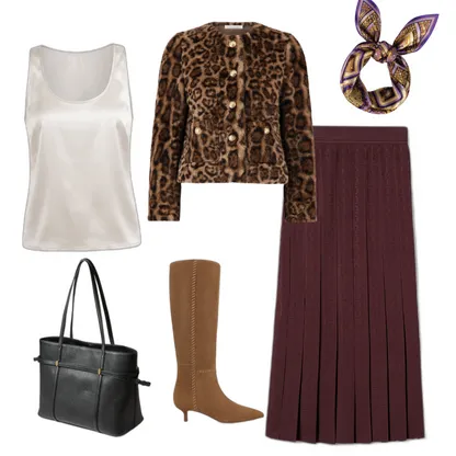 Classy Leopard Outfit: Western Suede Boots & T Monogram Skirt