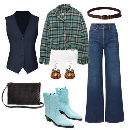 Country Thanksgiving Outfit: Tailored Vest & Wide-Leg Jeans