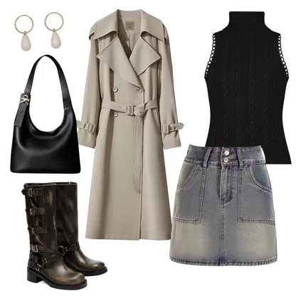 Distressed Denim & Printed Trench Fall Outfit Ideas