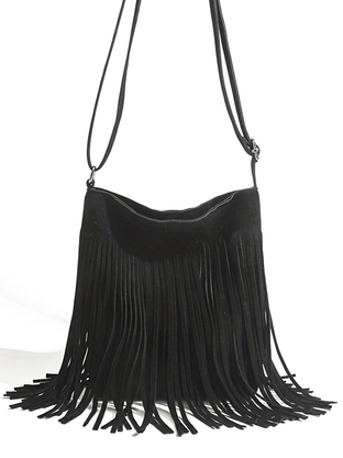 Faux Suede Fringe Crossbody Adjustable Strap Boho Vintage Bag