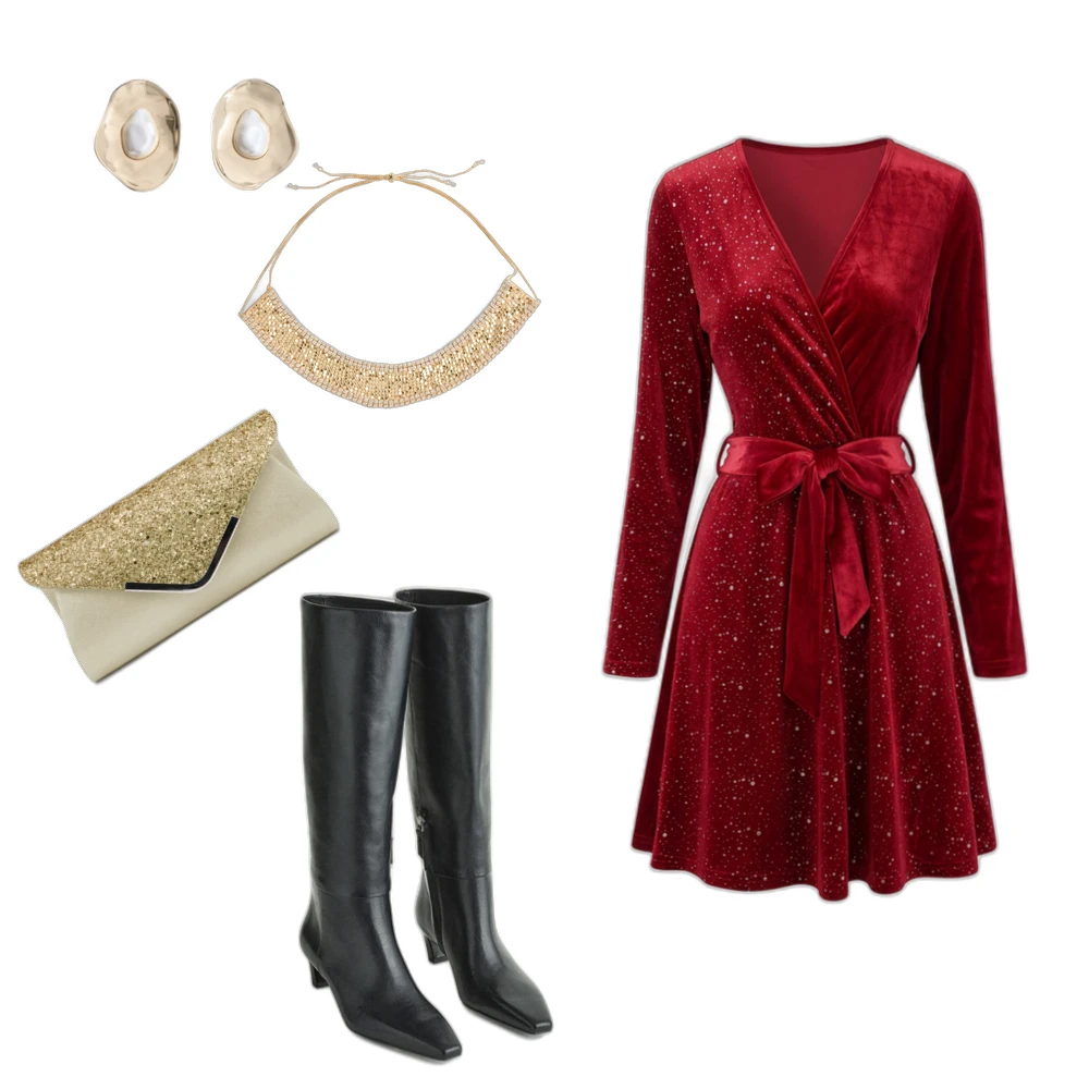 Sparkling Christmas Party Outfit: Sequin Clutch & Chainmail Choker Style