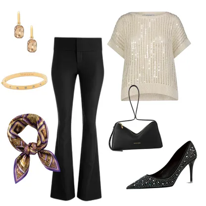 Sparkle & Satin: Rhinestone Heels & Bootcut Party Look