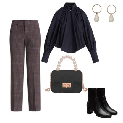 Chic Office Outfit with Retro Handbag & Gemstone Hoops