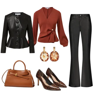 Autumn Leaves: Elegant Fall Outfit with Leather Peplum Jacket