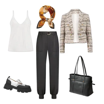 Polished Office Look with Lasso Tote and Two-Tone Heels