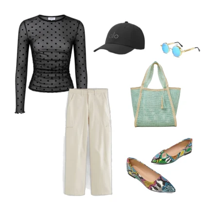 Fresh Everyday Outfit: Polka Dot Mesh & Snakeskin Flats Style