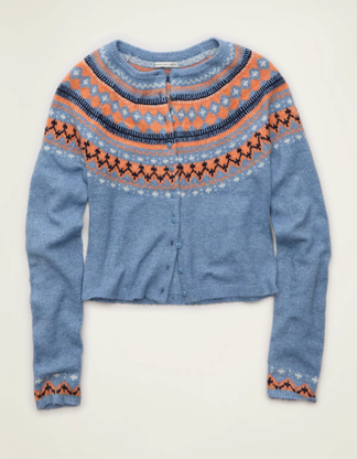 AE Whoa So Soft Shrunken Fairisle Cardigan Sweater