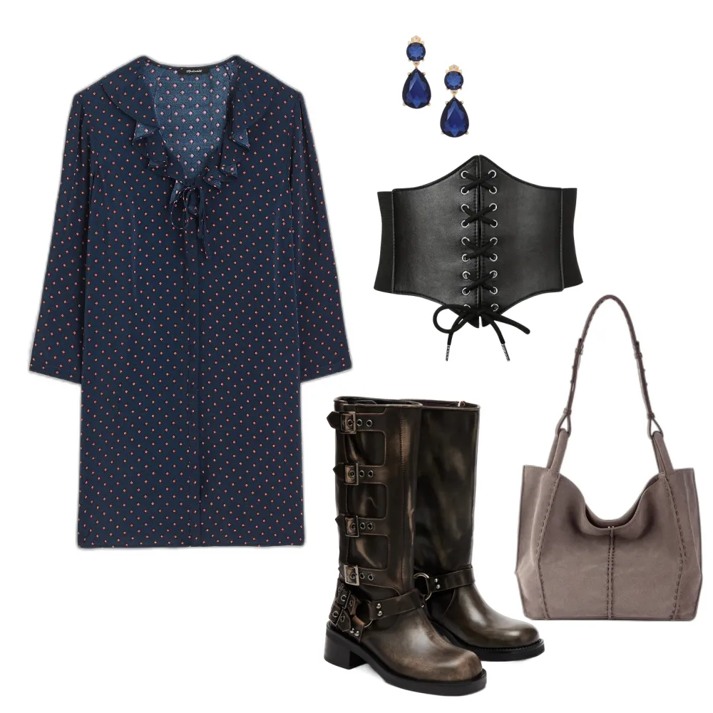 Sophisticated Dress Outfit: Corset Belt & Mini Dress Style