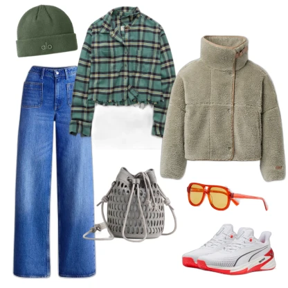 Winter Mom Outfit: Cozy Fleece & High-Rise Jeans Style