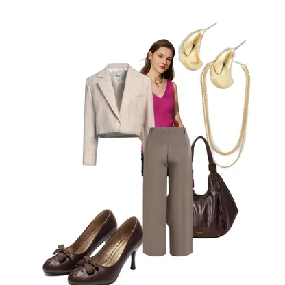 Chic Office Outfit: Pinstripe Blazer & Pleated Pants for Women
