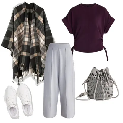 Effortless Weekend Outfit: Plaid Scarf & Platform Sneakers
