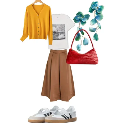 Casual Friend Brunch Outfit: Satin Skirt & Samba Jane Style