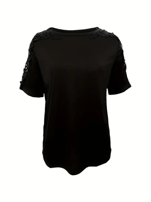 Lace Stitching Crew Neck T-Shirt