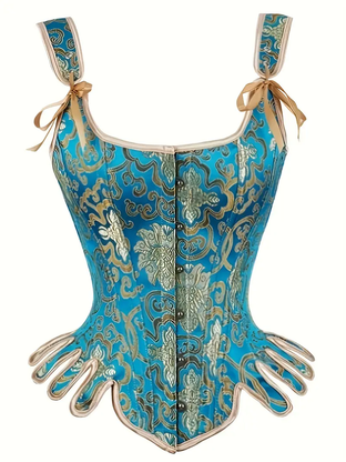 Blue Jacquard Lace Up Corset