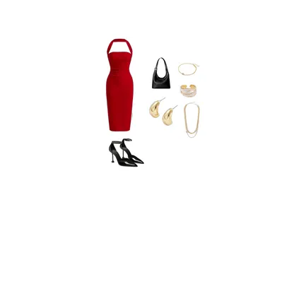 Formal Party Outfit: Sleek Halter Dress & Statement Accessories
