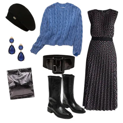 Layered Maxi Dress Outfit with Wide Belt & Black Beret