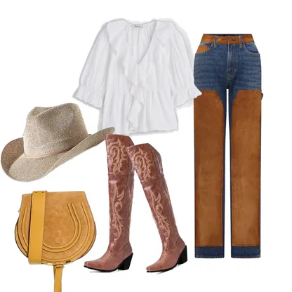 Western Chic: Brown Cowgirl Boots & Suede Straight Jeans Outfit