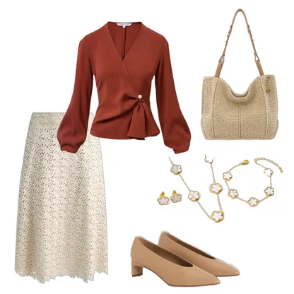 Elegant Floral Leather Outfit with Jewelry Set