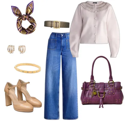 Stylish Fall Outfit: Embellished Cardigan, Platform Pumps & Satchel