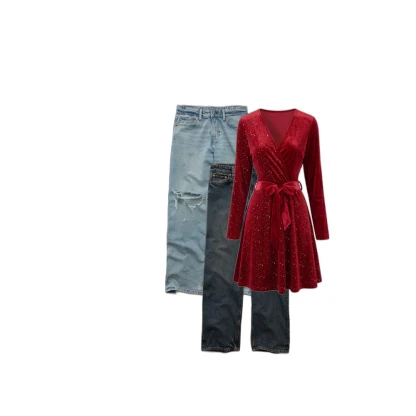 Summer Outdoor Low-Rise Baggy Jeans & Tie Dress Look