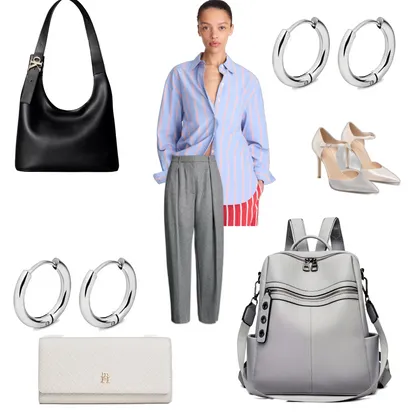 Chic Wide-Leg Pants Outfit with Gold Hoops & PU Leather Backpack