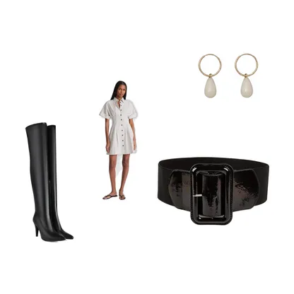 Chic Office Outfit: Seersucker Dress & Over-the-Knee Boots