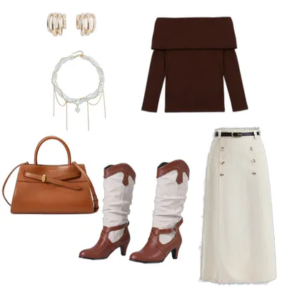 Modern Cowgirl Outfit: Corduroy Skirt & Tan Leather Bag