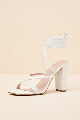 Indigo White Lace-Up High Heel Sandals 1