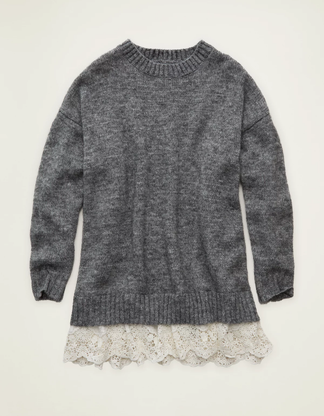 AE Oversized Sweater Lace-Trim Mini Dress 2