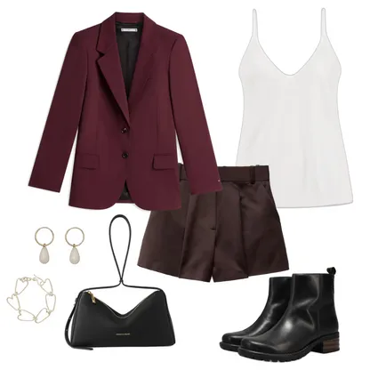 Elevated Early Fall Outfit with Satin Shorts and Blazer