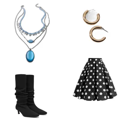 Amor: Retro Polka Dot Skirt & Slouchy Kitten Heel Boots Outfit