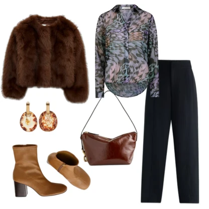 Winter Chic Outfit: Faux Fur & Wide-Leg Trousers Style