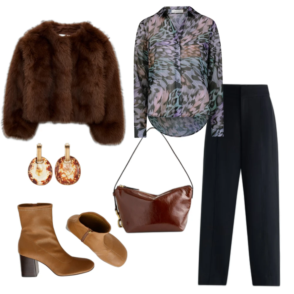 Winter Chic Outfit: Faux Fur & Wide-Leg Trousers Style