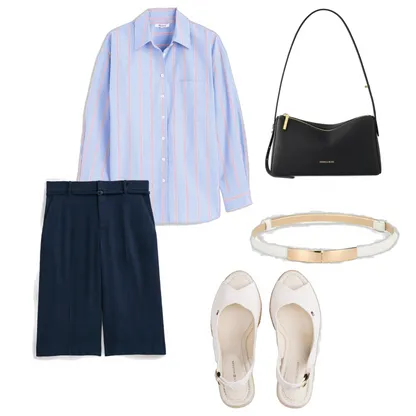 Everyday Classic Outfit with Belt and Wedge Sandals