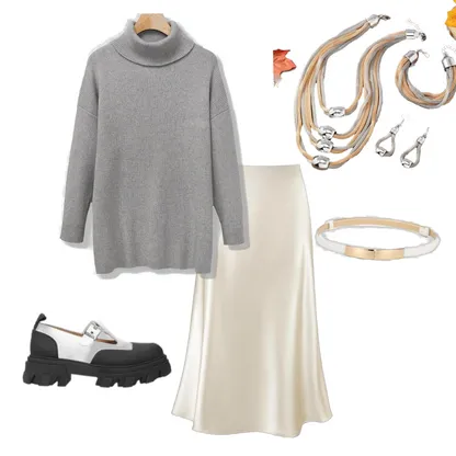 Cozy Fall Outfit: Satin Midi Skirt & Turtleneck Sweater Style