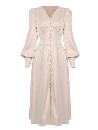 Pre-Sale 1940s Solid Silk Buttoned Tea Dress