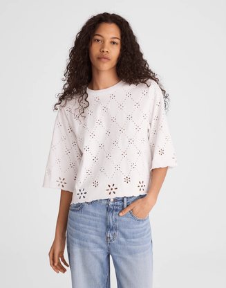 The Embroidered Boxy Crop Tee in Allday Jersey