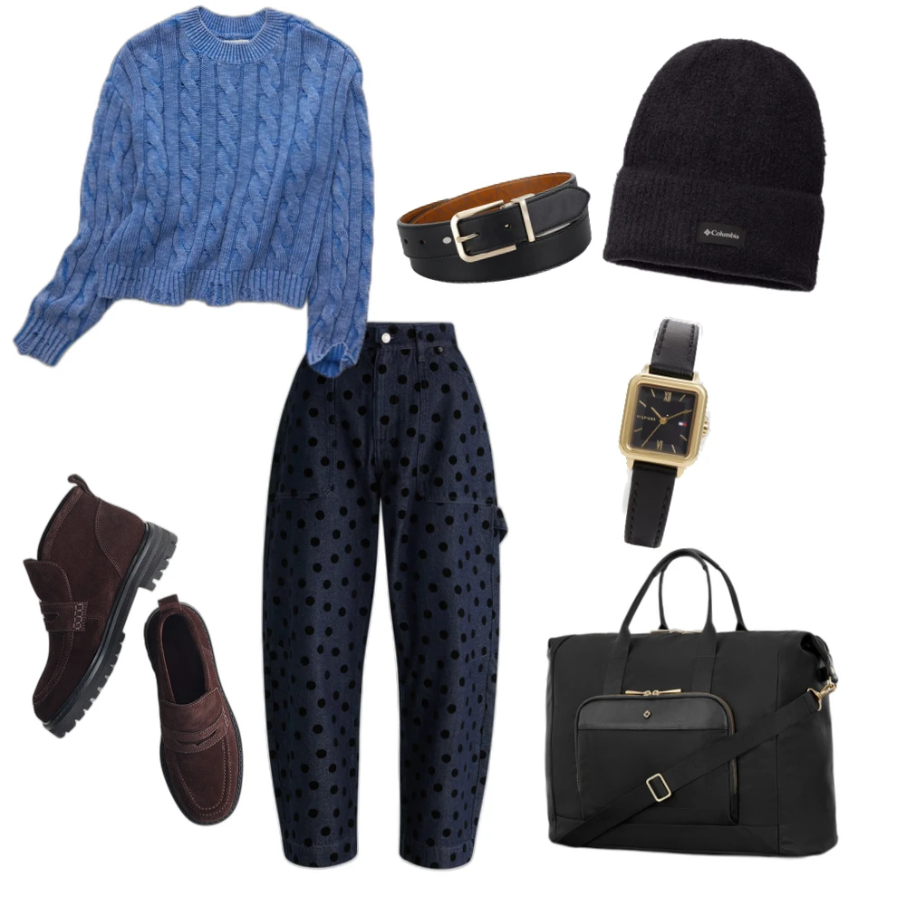 Effortless Travel Outfit: Cozy Cable Knit & Utility Jeans