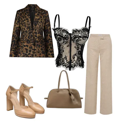 Chic Tailored Plaid & Lace Corset Outfit for Women