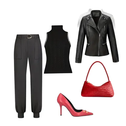 Black Edgy Outfit with Red Twist: Sleek & Chic