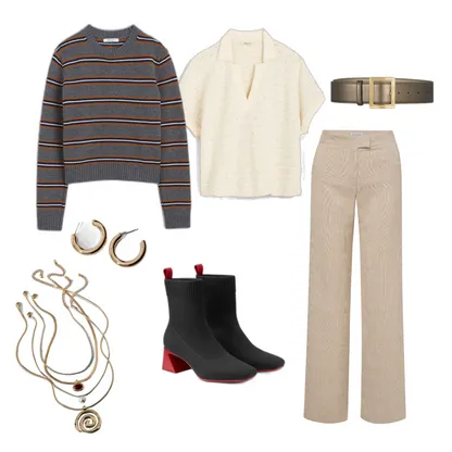 Layered Fall Outfit: Chic Diamond Stitch Polo & Plaid Pants