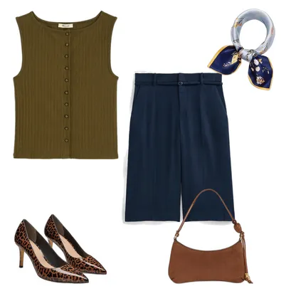 Sophisticated Summer Outfit: Silk Scarf & Tailored Linen Shorts