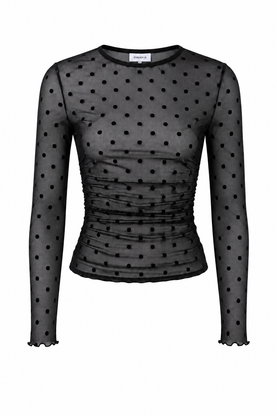 Polka Dot Mesh Ruched Crop Top