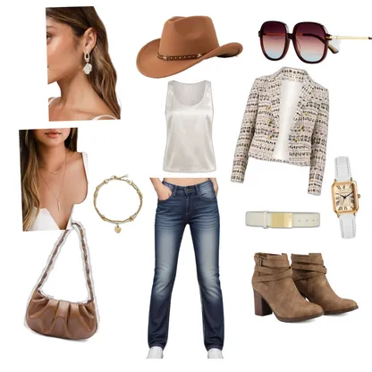 Girls Night Out Look: Chic Coffee Brown & Denim Style