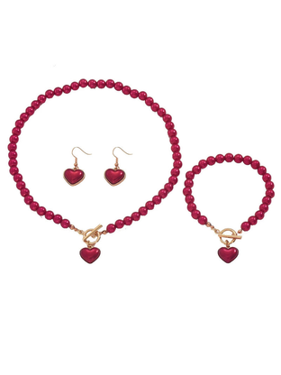 Vintage Heart Pearls Necklace  Bracelet  Earring Set