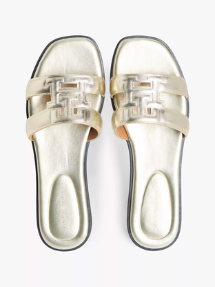Monogram Strap Metallic Leather Sandal