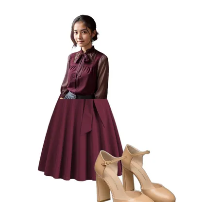 Vintage Elegance: Silk Blouse & Swing Skirt Outfit